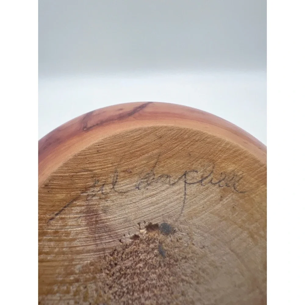 Hand Turned Cedar Wood Vase Artisan Signed Natural Live Edge Decorative Pot Burl